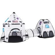 JOYIN White Rocket Ship Pop up Play Tent with Tunnel and Playhouse Kids Indoor Outdoor Spaceship Tent Set