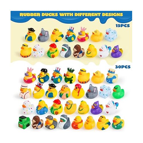  JOYIN 60 Pcs Rubber Ducks, Assorted Rubber Duckie Toys with Mesh Carry Bag for Kids Baby Bath Shower Toys, Beach Pool Activity, Carnival, Holiday Party Favors