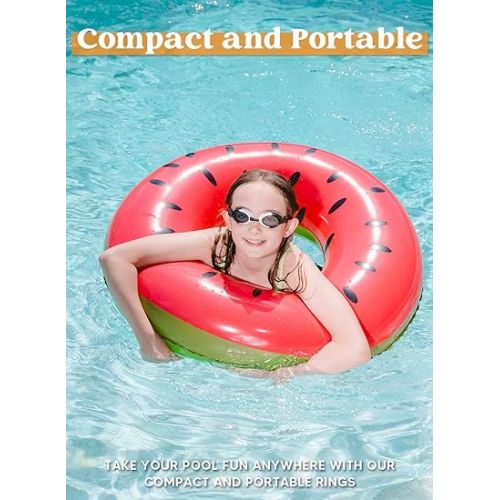  JOYIN Inflatable Swim Tube Raft (3 pack) with Summer Fruits Painting, Pool Toys for Swimming Pool Party Decorations