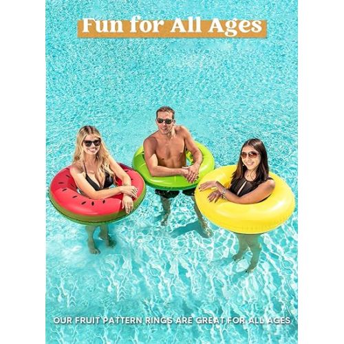  JOYIN Inflatable Swim Tube Raft (3 pack) with Summer Fruits Painting, Pool Toys for Swimming Pool Party Decorations