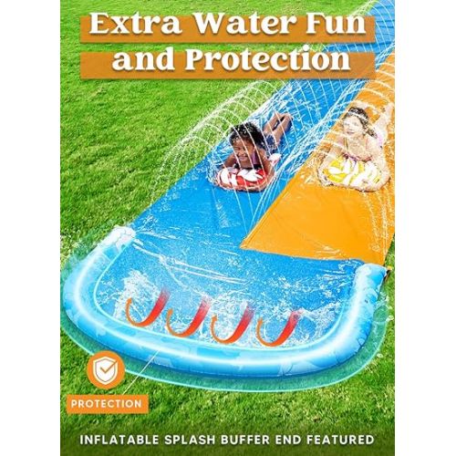  JOYIN 22.5ft Water Slides and 2 Bodyboards, Lawn Water Slide Summer Slip Waterslides Water Toy with Build in Sprinkler for Backyard Outdoor Water Fun for Kids