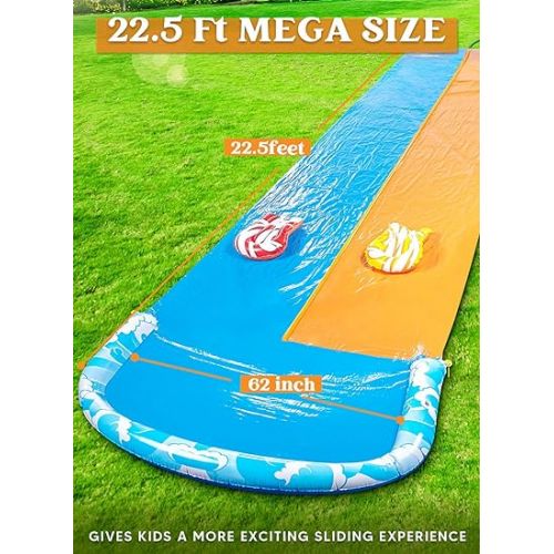  JOYIN 22.5ft Water Slides and 2 Bodyboards, Lawn Water Slide Summer Slip Waterslides Water Toy with Build in Sprinkler for Backyard Outdoor Water Fun for Kids