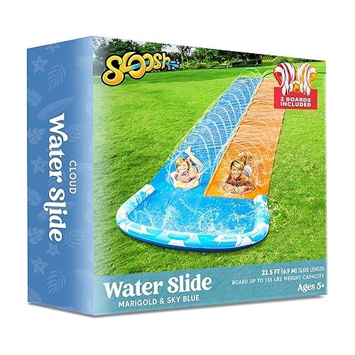  JOYIN 22.5ft Water Slides and 2 Bodyboards, Lawn Water Slide Summer Slip Waterslides Water Toy with Build in Sprinkler for Backyard Outdoor Water Fun for Kids