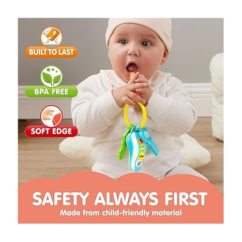  JOYIN Baby Car Keys Teether - Toddlers Sensory Learning Toy w/Music & Lights - Musical Baby Toys 6 to 12 Months for Travel - Birthday Gifts for Baby Age 6+ Months