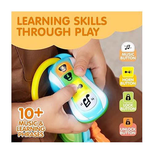  JOYIN Baby Car Keys Teether - Toddlers Sensory Learning Toy w/Music & Lights - Musical Baby Toys 6 to 12 Months for Travel - Birthday Gifts for Baby Age 6+ Months