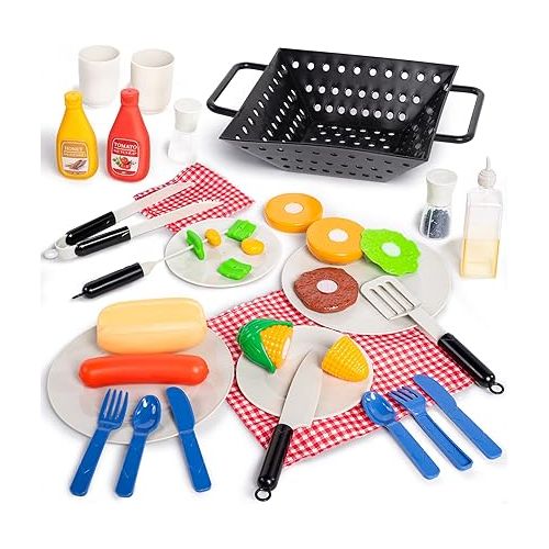  JOYIN 34 PCS Cooking Toy Set, Kitchen Toy Set, Toy BBQ Grill Set, Little Chef Play, Kids Grill Playset Interactive BBQ Toy Set for Kids