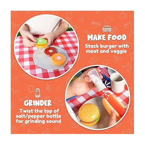  JOYIN 34 PCS Cooking Toy Set, Kitchen Toy Set, Toy BBQ Grill Set, Little Chef Play, Kids Grill Playset Interactive BBQ Toy Set for Kids