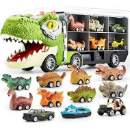 JOYIN 13 in 1 Dinosaur Toys for Kids 3-5, Dinosaur Truck with 12 Pull Back Cars, Dinosaur Cars Set, Birthday Gifts Toys for 3 4 5+ Year Old Boy, Transport Carrier Truck for Toddlers 2-4 Years