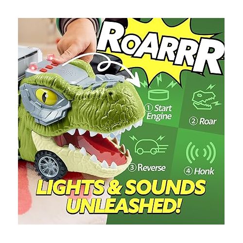  JOYIN 13 in 1 Dinosaur Toys for Kids 3-5, Dinosaur Truck with 12 Pull Back Cars, Dinosaur Cars Set, Birthday Gifts Toys for 3 4 5+ Year Old Boy, Transport Carrier Truck for Toddlers 2-4 Years