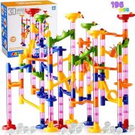 JOYIN Marble Run Premium Set（196 Pcs- Construction Building Blocks Toys, STEM Educational Toy, Building Block Toy(156 Translucent Plastic Pieces+ 40 Glass Marbles)