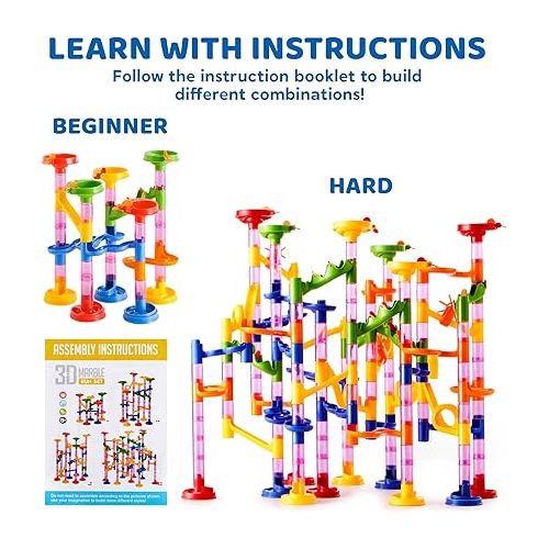  JOYIN Marble Run Premium Set（196 Pcs- Construction Building Blocks Toys, STEM Educational Toy, Building Block Toy(156 Translucent Plastic Pieces+ 40 Glass Marbles)