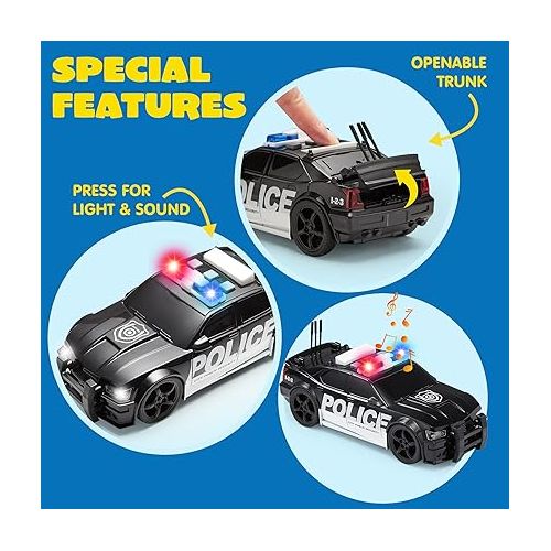  JOYIN 4 Packs Emergency Vehicle Toy Playsets, Friction Powered Vehicles with Light and Sound, Including Fire Truck, Ambulance Toy, Play Police Car and Toy Helicopter, Best Toddler Kids Boys Gifts