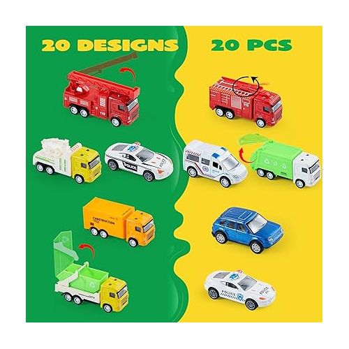  JOYIN 20PCS Die Cast Metal Pull Back Toy Cars, Vehicle Set for Toddlers, Child Party Favors, Cake Toppers, Stocking Stuffers, Race Cars for Boys, Gift Set for Babies