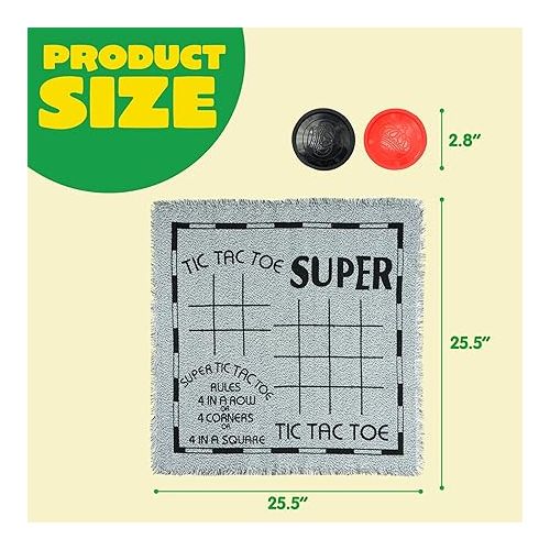  3-in-1 Vintage Giant Checkers and Tic Tac Toe Game with Reversible Mat, 24 Chips, Family Board Game, Lawn Game, BBQ Party Favor, Indoor and Outdoor Activity for Kids and Adults