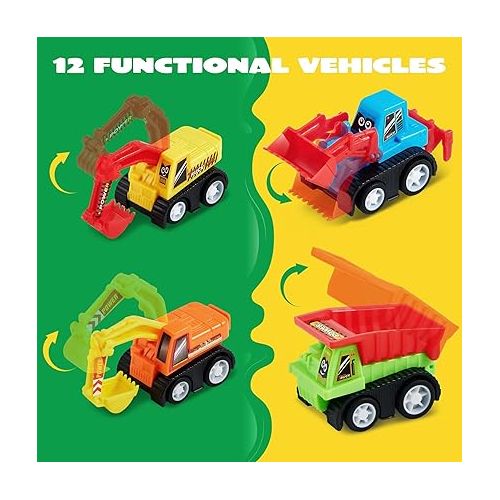  JOYIN 12-Piece Mini Construction Car Set, Plastic, Unisex, Non-Riding Toy Vehicle, Perfect for Imaginative Play and Parties