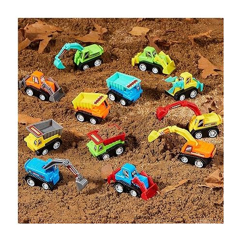  JOYIN 12-Piece Mini Construction Car Set, Plastic, Unisex, Non-Riding Toy Vehicle, Perfect for Imaginative Play and Parties