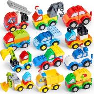 JOYIN 80Pcs Toddlers Car Building Blocks Set, 12Pcs Different Vehicles, Build Your Own Toy Cars, Compatible with Brand Name Building Bricks for Kids Boys Girls Birthday Easter Gift