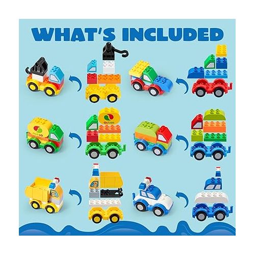  JOYIN 80Pcs Toddlers Car Building Blocks Set, 12Pcs Different Vehicles, Build Your Own Toy Cars, Compatible with Brand Name Building Bricks for Kids Boys Girls Birthday Easter Gift