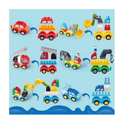  JOYIN 80Pcs Toddlers Car Building Blocks Set, 12Pcs Different Vehicles, Build Your Own Toy Cars, Compatible with Brand Name Building Bricks for Kids Boys Girls Birthday Easter Gift