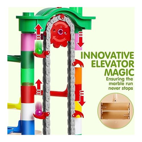  JOYIN 236Pcs Glowing Marble Run with Motorized Elevator- Construction Building Blocks Toys with 30 Glow in The Dark Plastic Marbles, STEM Gifts for Boys and Girls