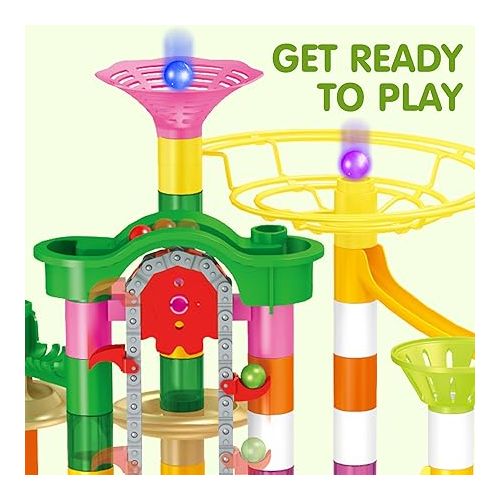  JOYIN 236Pcs Glowing Marble Run with Motorized Elevator- Construction Building Blocks Toys with 30 Glow in The Dark Plastic Marbles, STEM Gifts for Boys and Girls