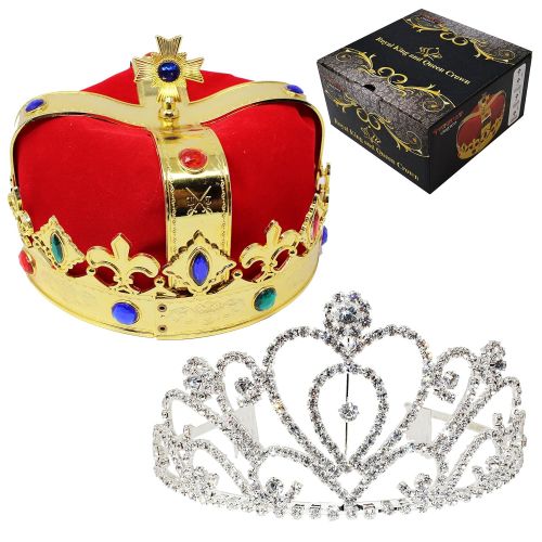  JOYIN Royal Jewleled 2 Pack Kings and Queens Royal Crowns - King Queen Halloween Costume Prom Accessories