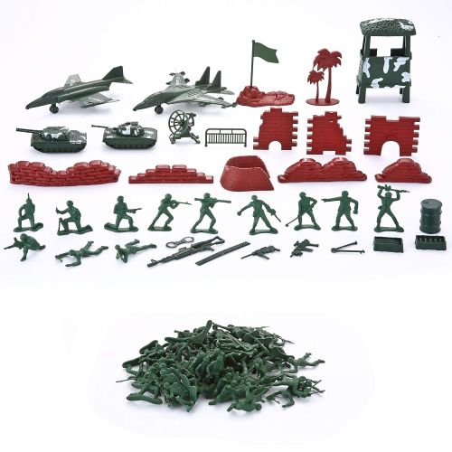  JOYIN Military Soldier Playset Army Men Play Bucket Army Action Figures Battle Group Deluxe Military Playset with Army Men, Aircrafts, Helicopters, Tanks with Bucket (164 Piece)