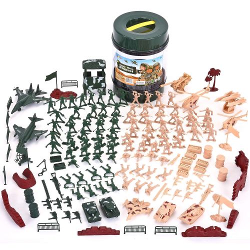  JOYIN Military Soldier Playset Army Men Play Bucket Army Action Figures Battle Group Deluxe Military Playset with Army Men, Aircrafts, Helicopters, Tanks with Bucket (164 Piece)