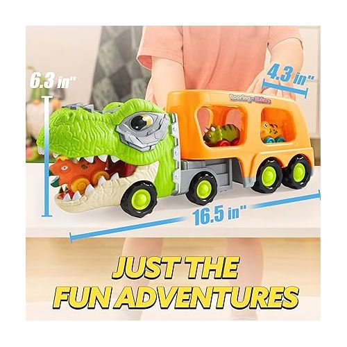  JOYIN Dinosaur Truck Toys for Kids, Kids Toys Boys Age 3 4 5, Dinosaur Car Carrier Truck Toy with 6 Rubber Car Vehicles, Toddler Birthday Gifts with Music & Lights for 3 4 5 Year Old Boys