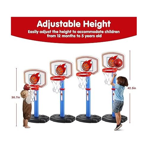  JOYIN Toddler Basketball Arcade Game Set, Adjustable Basketball Goal with 4 Balls for Kids Indoor Outdoor Play, Carnival Games, Christmas Birthday Gift for Boys Girls Age 1 and Up - Air Pump Included