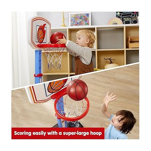  JOYIN Toddler Basketball Arcade Game Set, Adjustable Basketball Goal with 4 Balls for Kids Indoor Outdoor Play, Carnival Games, Christmas Birthday Gift for Boys Girls Age 1 and Up - Air Pump Included