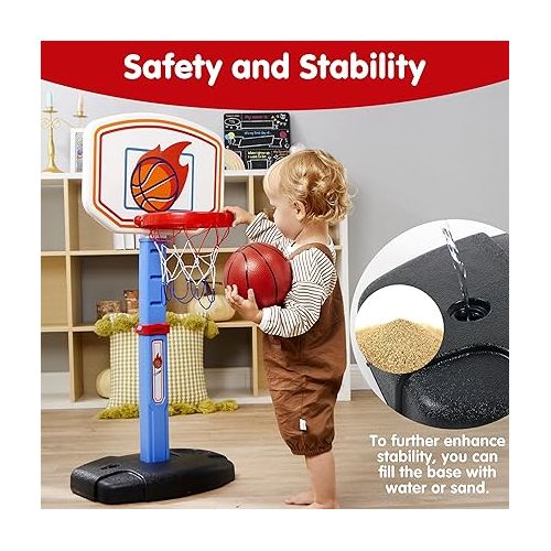  JOYIN Toddler Basketball Arcade Game Set, Adjustable Basketball Goal with 4 Balls for Kids Indoor Outdoor Play, Carnival Games, Christmas Birthday Gift for Boys Girls Age 1 and Up - Air Pump Included