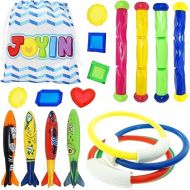 JOYIN 18Pcs Diving Pool Toys for Kids, Swimming Pool Toy with Storage Bag Includes 4 Pool Rings, 4 Diving Sticks, 4 Bandits, 6 Treasures Underwater Swim Pool Games for Ages 8-12