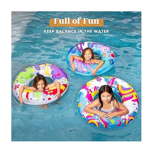  JOYIN 3 Pack Pool Floats, Pool Tube for Kids Swim Rings Inflatable Tubes, Unicorn Sea Animal Tubes Floatie Ring Water Toys for Swimming Pool, Summer Beach Party