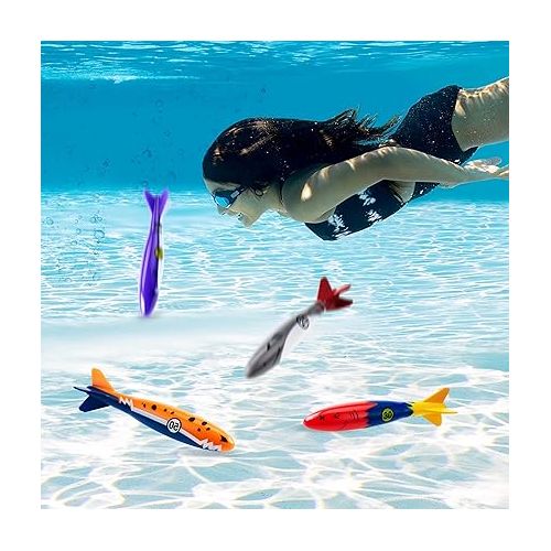  JOYIN 8 Pack Pool Toys, Shark Underwater Diving Toys, Colorful Swimming Toy Sinking Throwing for Kids Gifts Summer Swim Dive Training Water Fun Pool Games(Sharks)