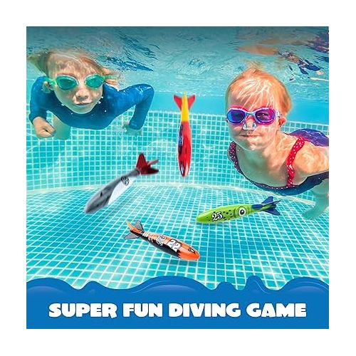  JOYIN 8 Pack Pool Toys, Shark Underwater Diving Toys, Colorful Swimming Toy Sinking Throwing for Kids Gifts Summer Swim Dive Training Water Fun Pool Games(Sharks)