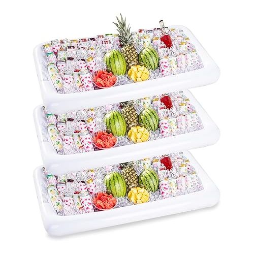  JOYIN 3-Pack Inflatable Serving Bars Cooler - Inflatable Cooler Ice Buffet Salad Serving Trays with Drain Plug, Food Drink Holder for Indoor Outdoor Summer Picnic Beach Pool Luau Party