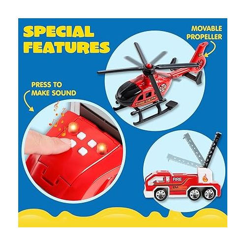  JOYIN 25 in 1 Die-cast Mini Rescue Emergency Fire Truck Car Vehicle Toy Set with Sounds and Lights, Birthday Gifts for Over 3 Years Old Boys