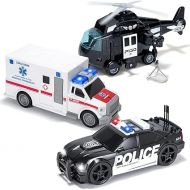 JOYIN Toddler Truck Toys for 3 4 5 6 7 Year Old Boys - Police Car Toy Set, Emergency Vehicle Playset, Kids Toys Cars, Friction Powered Car with Lights and Sounds, Birthday Gifts for Boys Girls Age 3-9