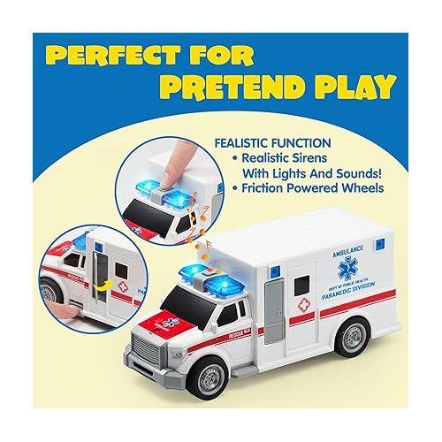  JOYIN Toddler Truck Toys for 3 4 5 6 7 Year Old Boys - Police Car Toy Set, Emergency Vehicle Playset, Kids Toys Cars, Friction Powered Car with Lights and Sounds, Birthday Gifts for Boys Girls Age 3-9