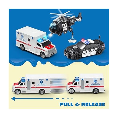  JOYIN Toddler Truck Toys for 3 4 5 6 7 Year Old Boys - Police Car Toy Set, Emergency Vehicle Playset, Kids Toys Cars, Friction Powered Car with Lights and Sounds, Birthday Gifts for Boys Girls Age 3-9