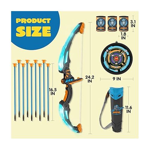  JOYIN 2 Pack Bow and Arrow Archery Toy Set for Kids, Light Up Archery Play Set with 2 Luminous Bows, 18 Suction Cups Arrows, 6 Targets, and 2 Quivers