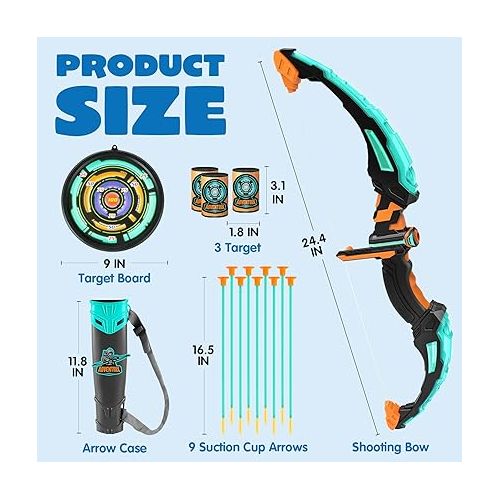  JOYIN Kids Bow and Arrow Set, LED Light Up Archery Toy Set with 9 Suction Cup Arrows, Target & Arrow Case, Indoor and Outdoor Hunting Play Gift Toys for Kids, Boys & Girls Ages 3-12