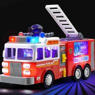 JOYIN Toddler Fire Truck Toy - LED Projections & Sirens, Realistic Buttons with Mode Switch & Volume Control, Bump and Go Fire Engine Trucks, Boys&Girls Firetruck, Kids Birthday