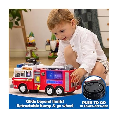  JOYIN Toddler Fire Truck Toy - LED Projections & Sirens, Realistic Buttons with Mode Switch & Volume Control, Bump and Go Fire Engine Trucks, Boys&Girls Firetruck, Kids Birthday