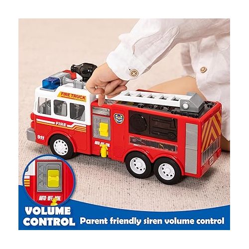  JOYIN Toddler Fire Truck Toy - LED Projections & Sirens, Realistic Buttons with Mode Switch & Volume Control, Bump and Go Fire Engine Trucks, Boys&Girls Firetruck, Kids Birthday