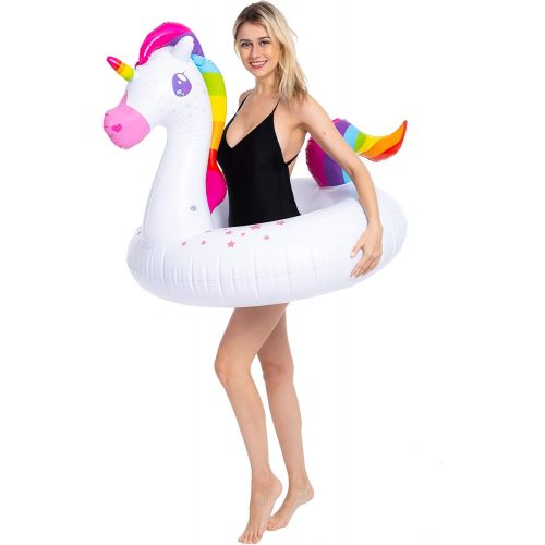  [아마존 핫딜]  [아마존핫딜]JOYIN Inflatable Flamingo and Unicorn Pool Float 2 Pack, Fun Beach Floaties, Swim Party Toys, Summer Pool Raft Lounger for Adults & Kids (Inflates to Over 4ft. Wide)