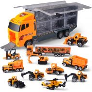[아마존 핫딜] [아마존핫딜]JOYIN 11 in 1 Die-cast Construction Truck Vehicle Car Toy Set Play Vehicles in Carrier Truck