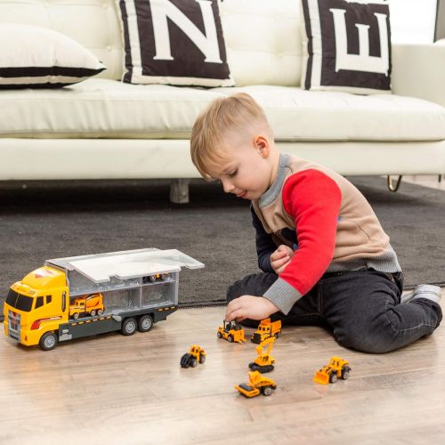  [아마존 핫딜] [아마존핫딜]JOYIN 11 in 1 Die-cast Construction Truck Vehicle Car Toy Set Play Vehicles in Carrier Truck