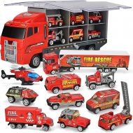 [아마존 핫딜] [아마존핫딜]JOYIN 10 in 1 Die-cast Fire Engine Vehicle Mini Rescue Emergency Fire Truck Toy Set in Carrier Truck